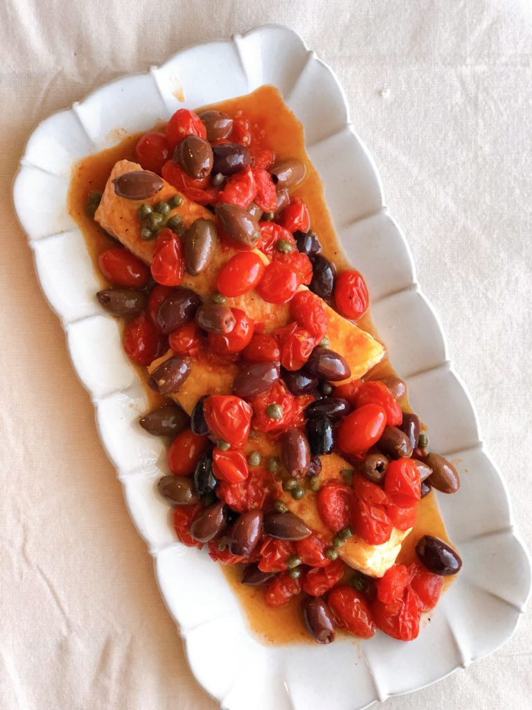 Salmon with Tomatoes, Olives and Capers