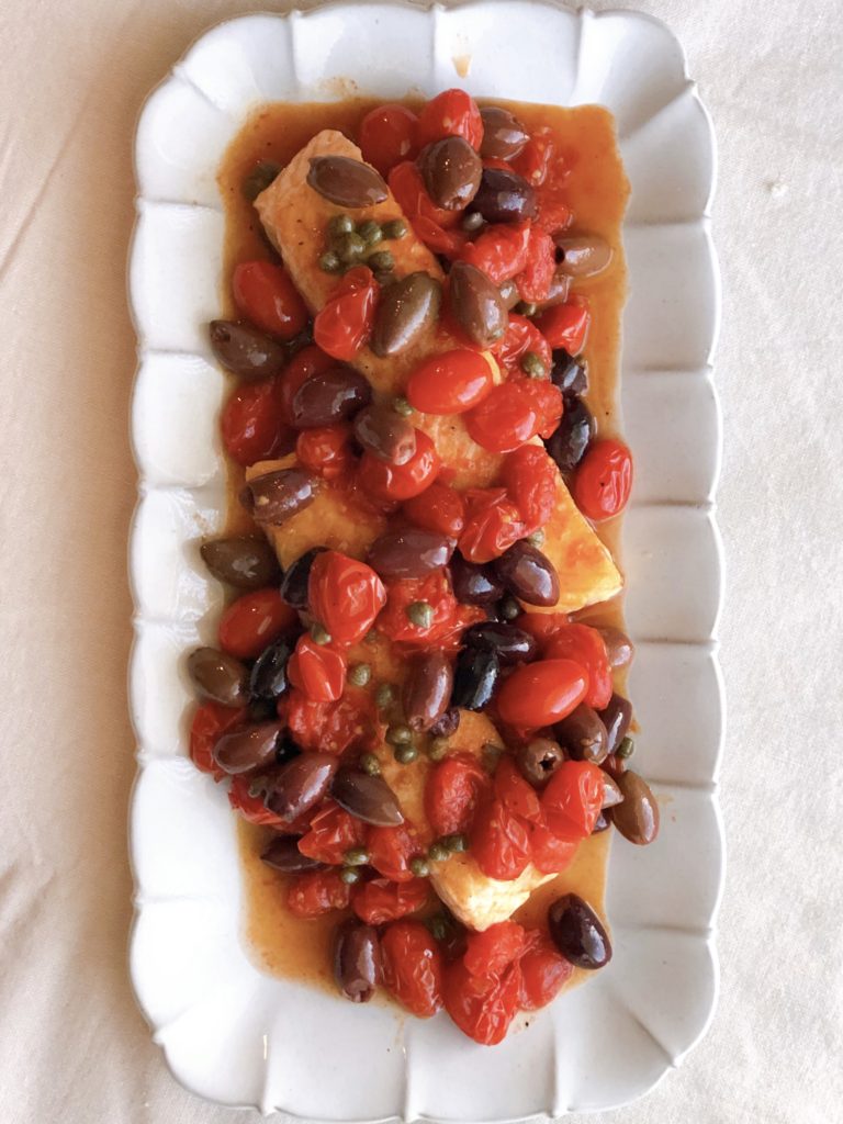 Salmon with Tomatoes, Olives and Capers