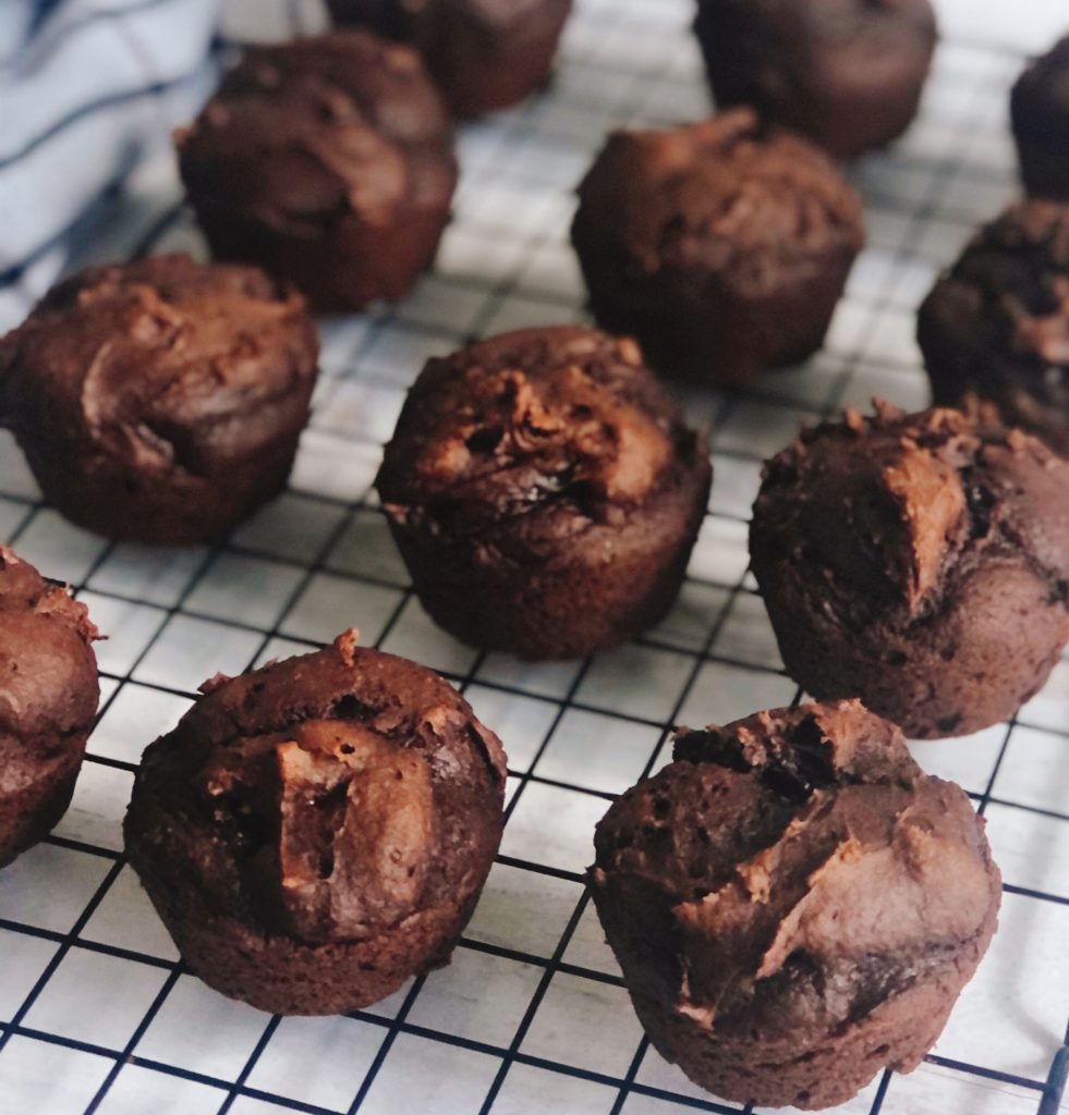 Two Ingredient Chocolate Muffins on a wire rack