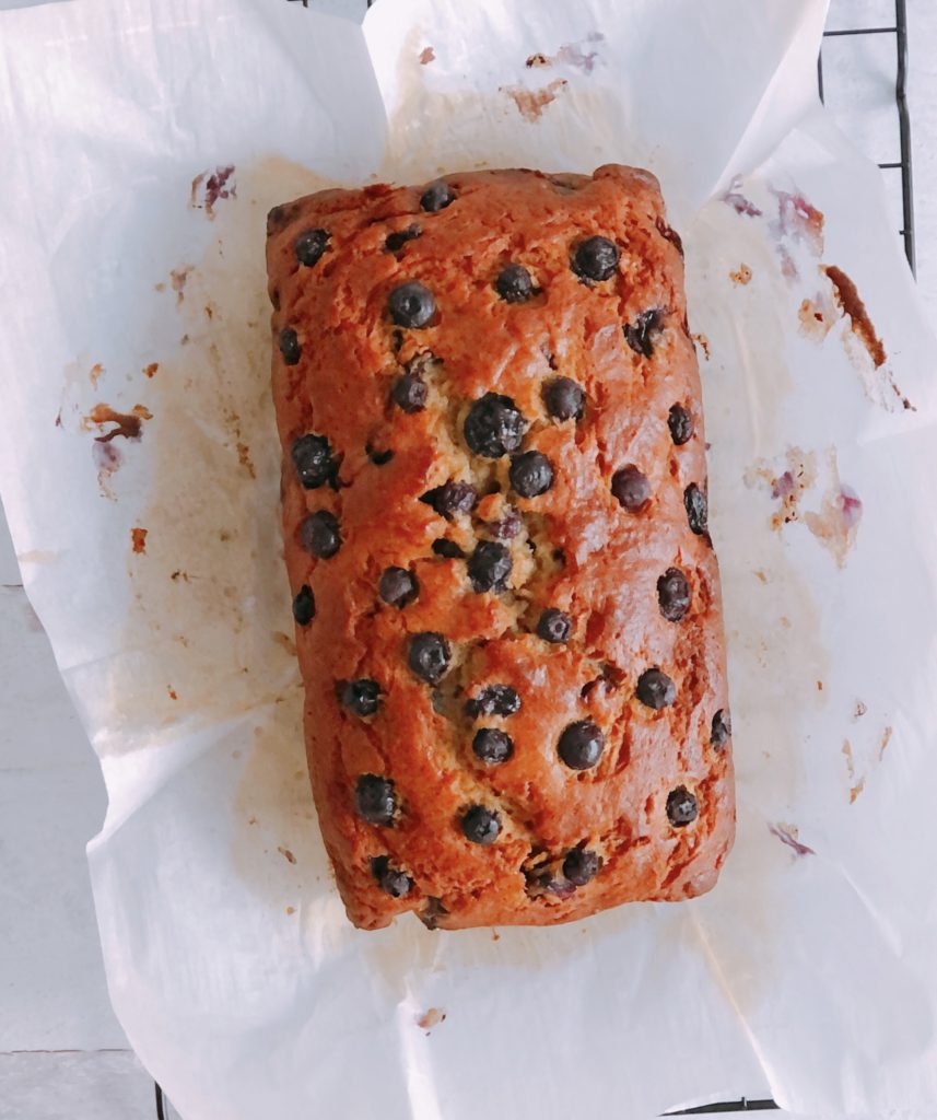 Blueberry Banana Bread on parchment paper