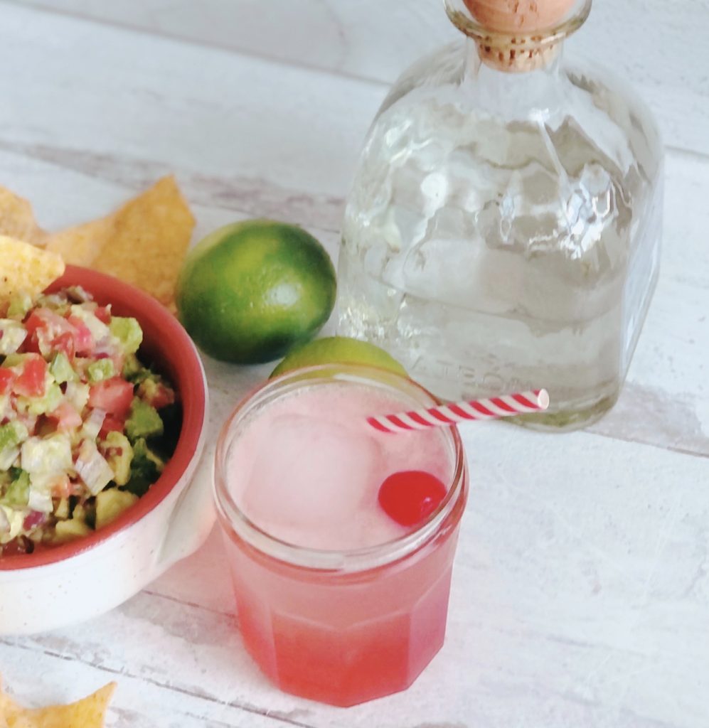 Pink Margarita with guacamole