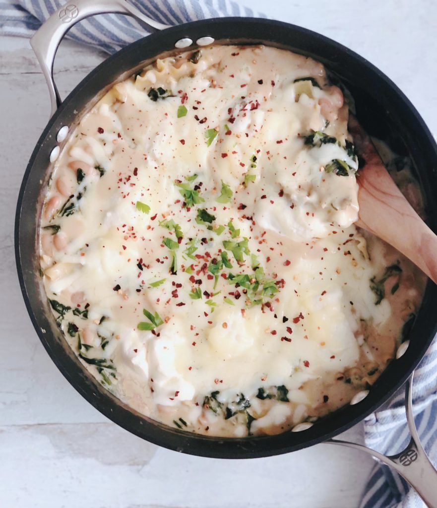 Spinach and White Bean Lasagna Skillet