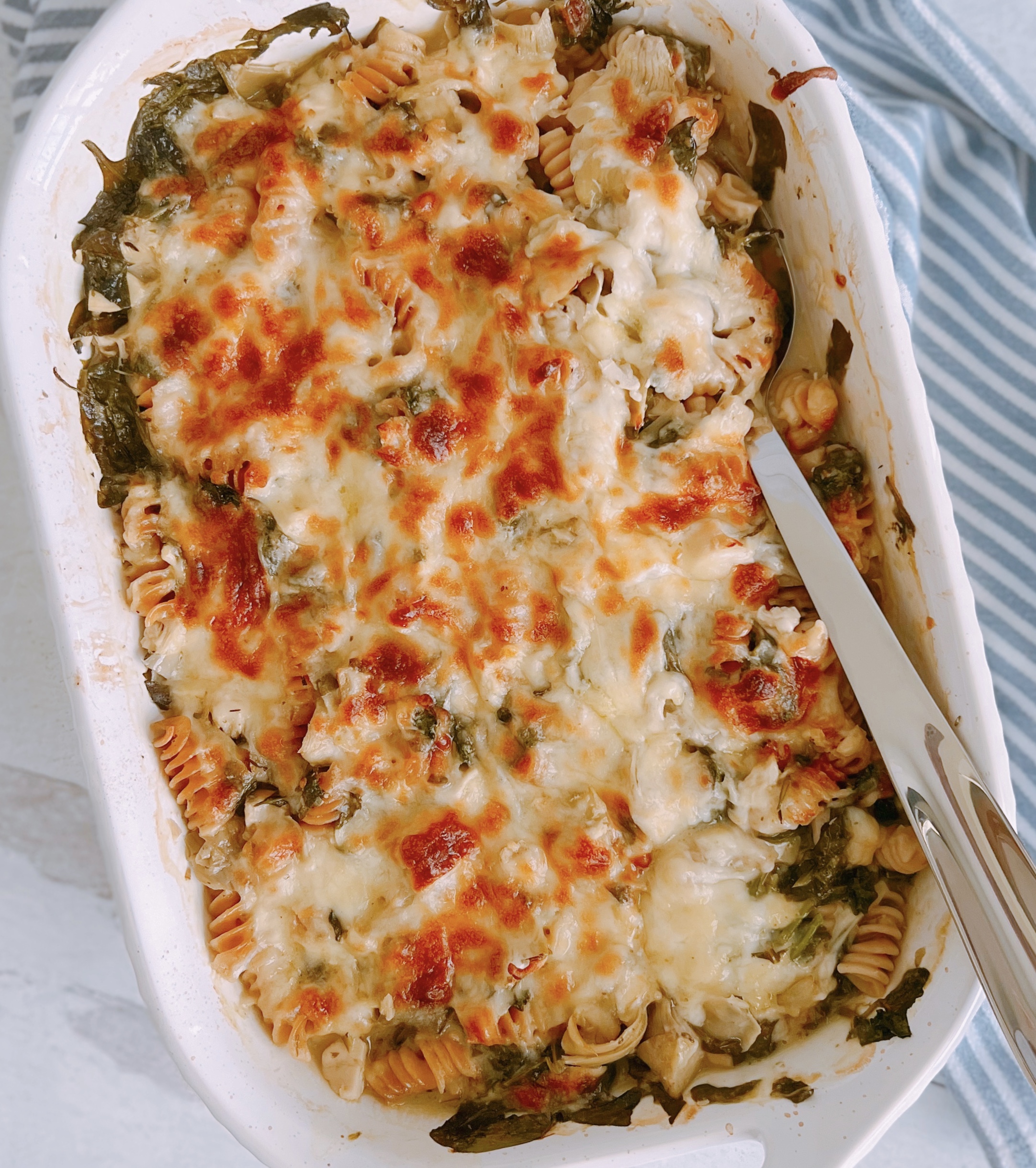 One Pan Chicken and Spinach Alfredo Bake