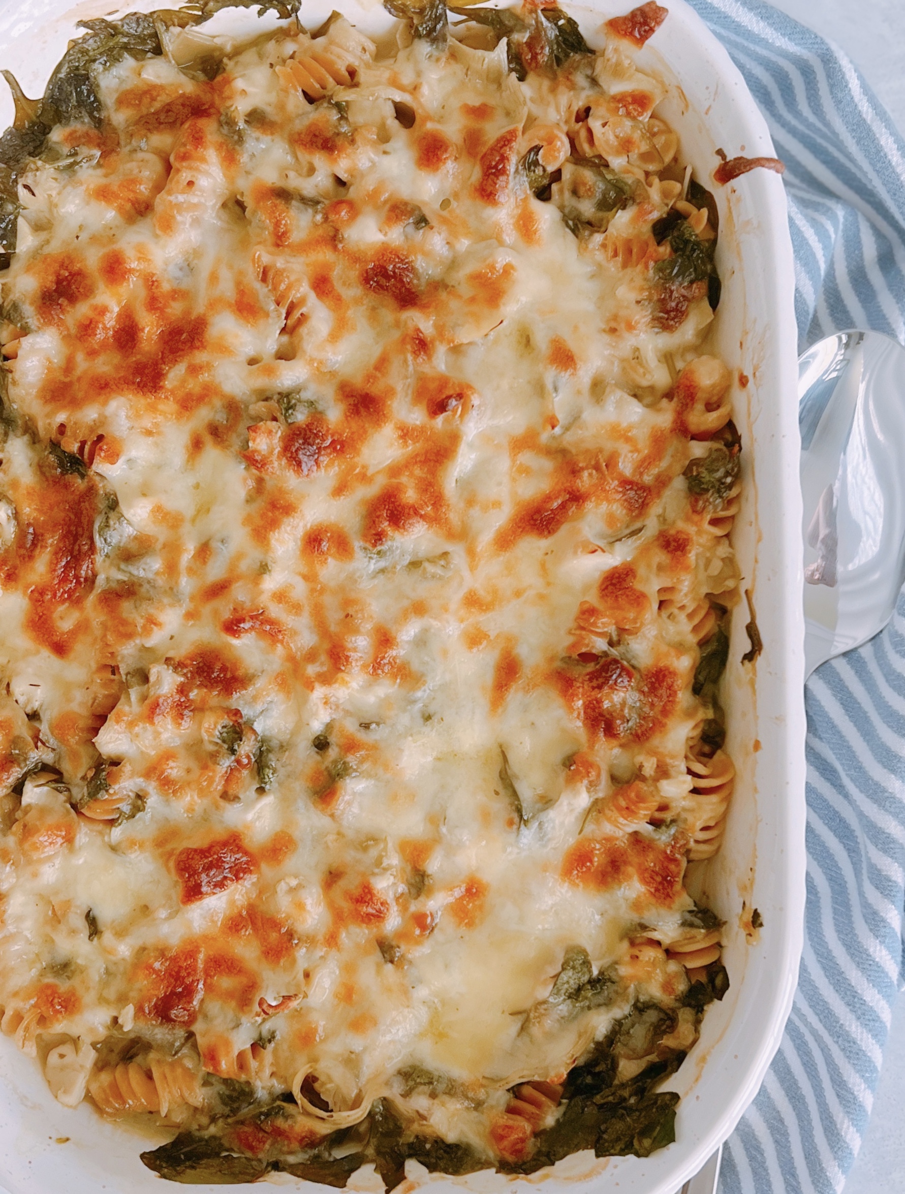 One Pan Chicken and Spinach Alfredo Bake